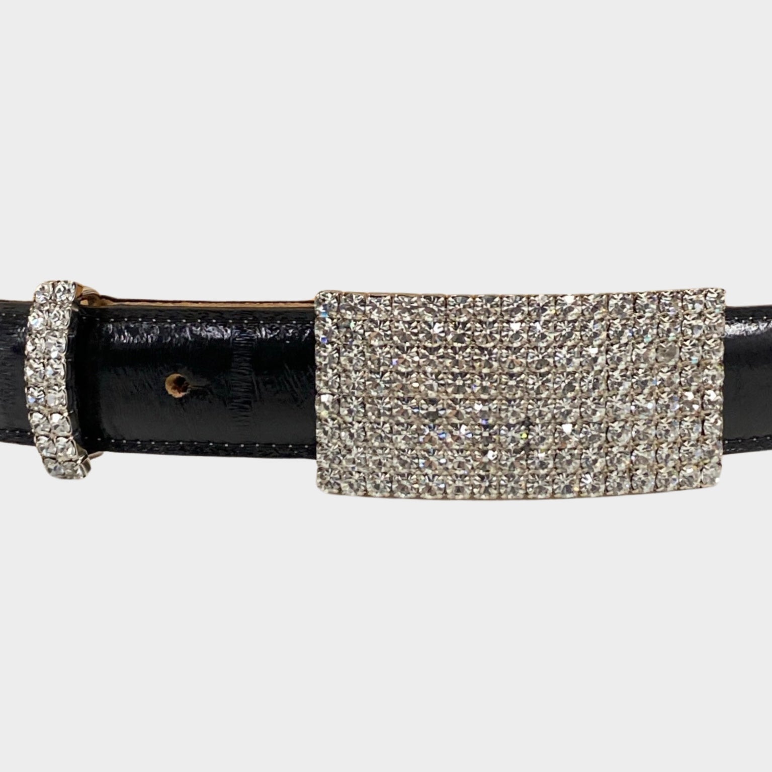 Alessandra Rich women s black leather croc mock belt with crystal