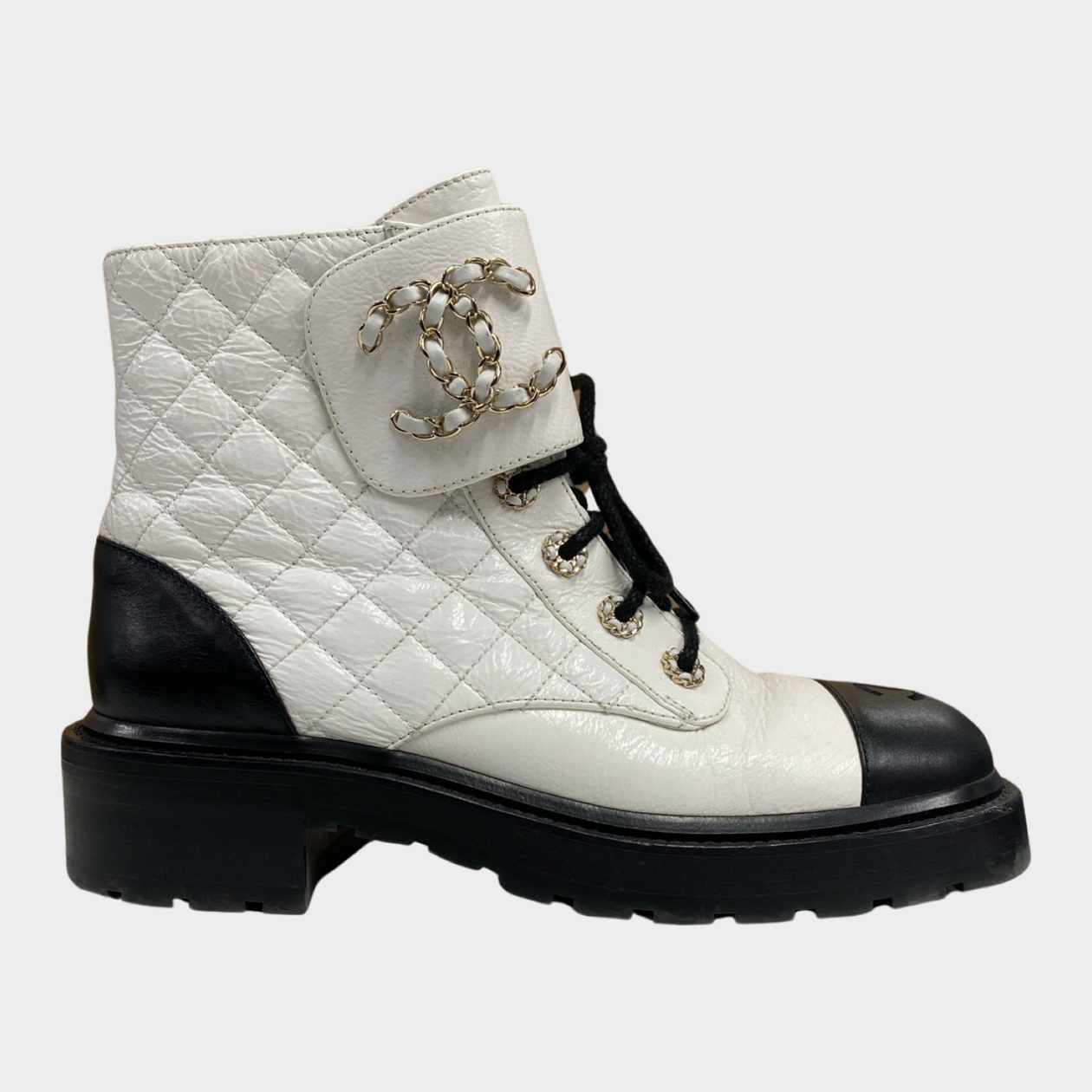 White chanel hot sale combat boots