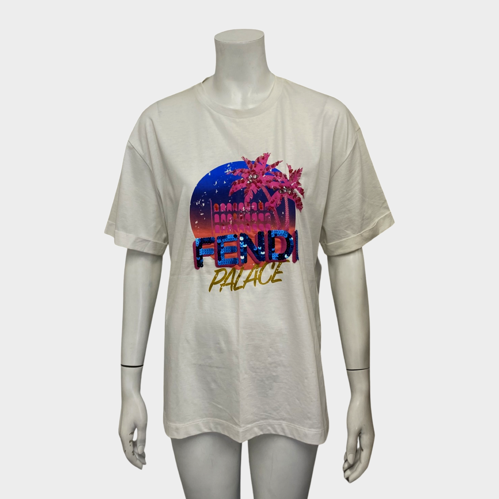 Fendi women's white cotton t-shirt with palm-tree graphic design – Loop  Generation