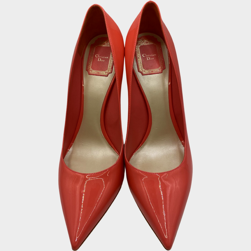 Dior  coral pink patent leather pumps