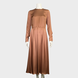 Rochas pearl brown silk mid length dress with buttons on the back