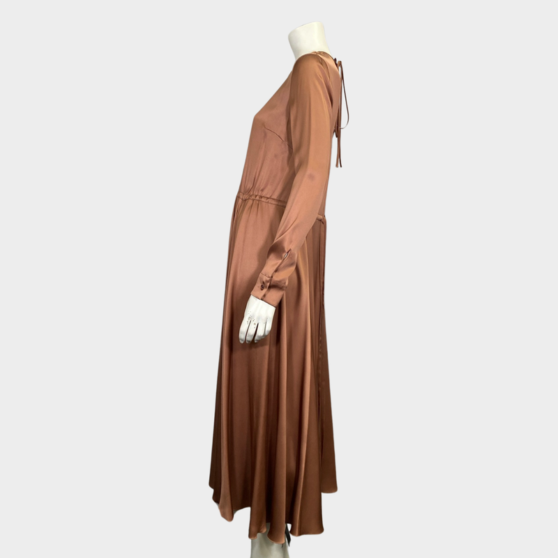 Rochas pearl brown silk mid length dress with buttons on the back