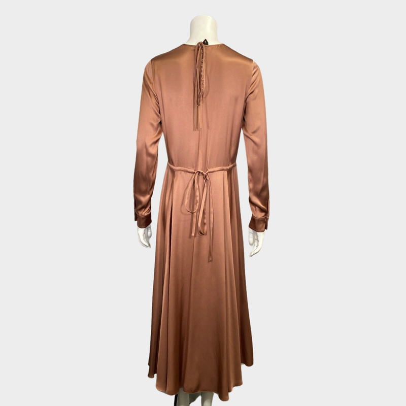 Rochas pearl brown silk mid length dress with buttons on the back