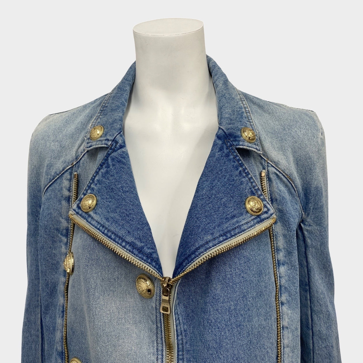 Balmain Women's Metallic Striped Denim Jacket - Blue Stripe Jean - Size 4