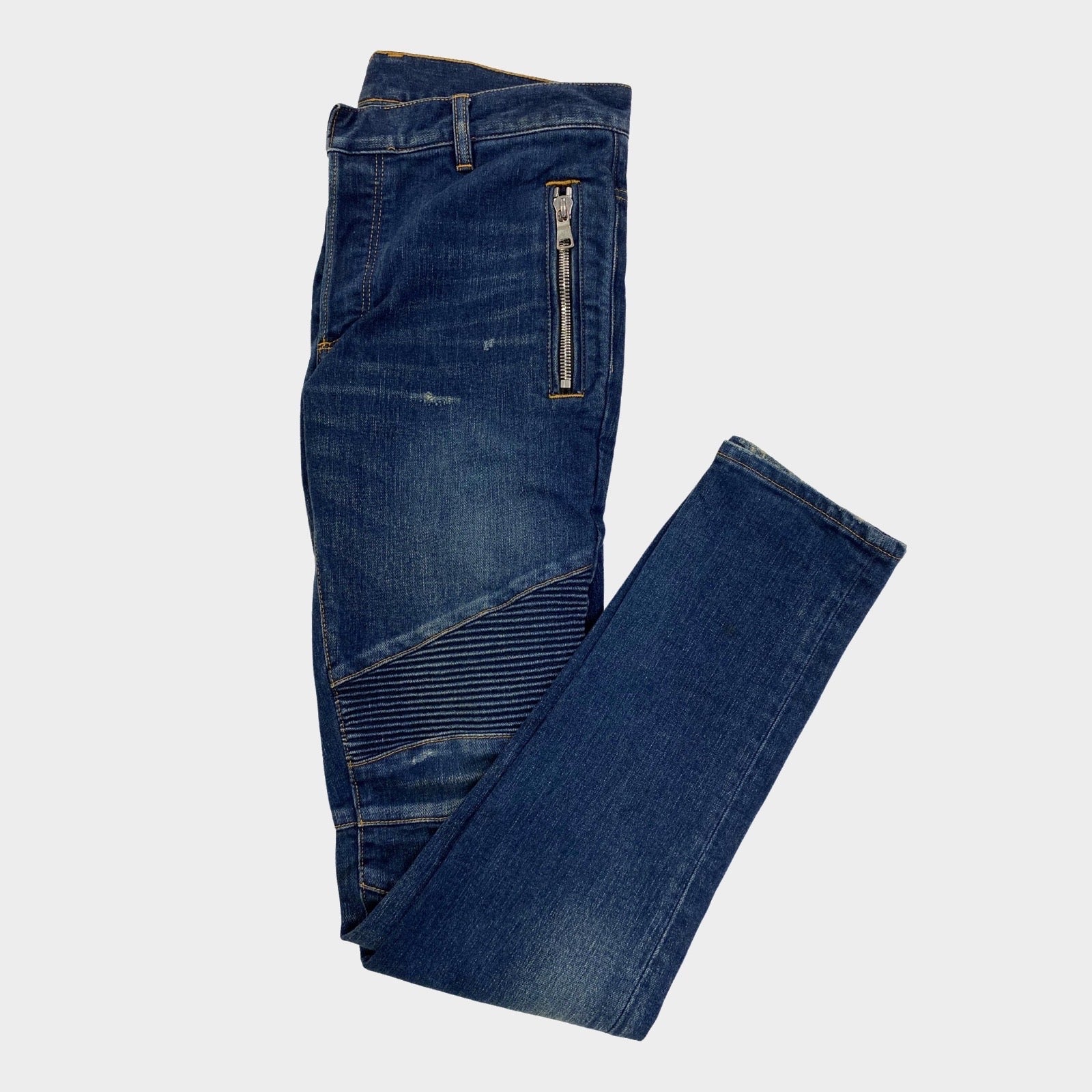 Blue denim best sale biker jeans