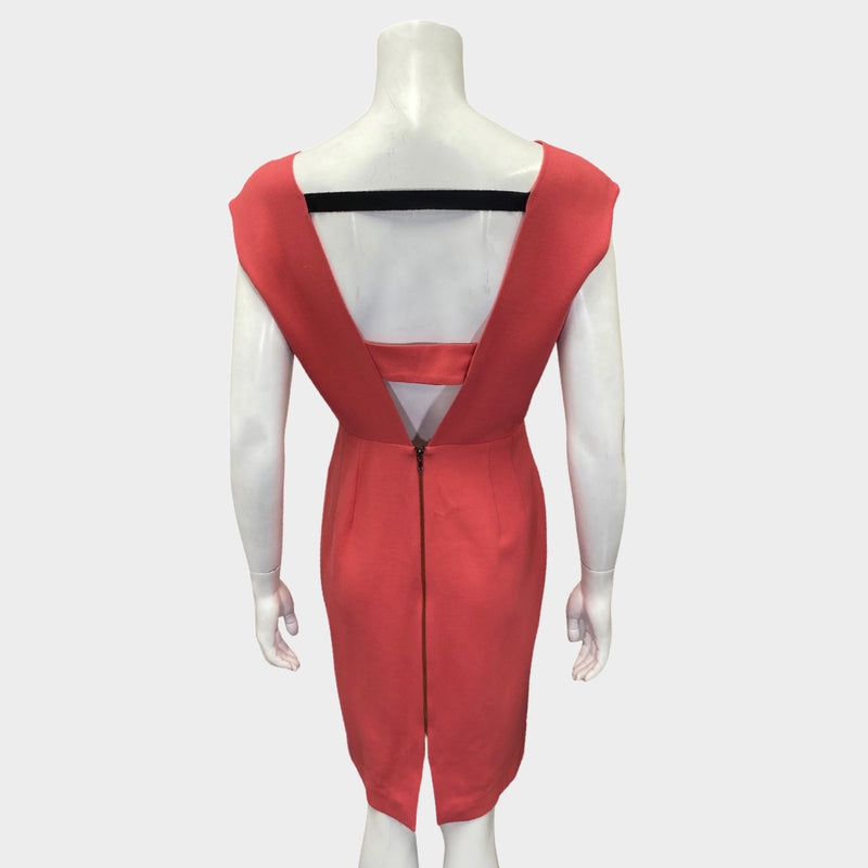 Roland Mouret coral pink asymmetrical neckline mid-length dress