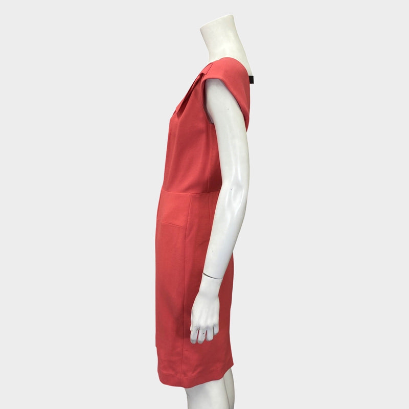 Roland Mouret coral pink asymmetrical neckline mid-length dress