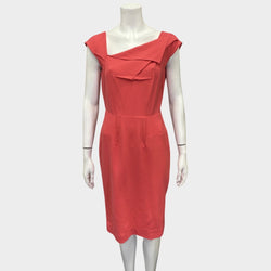 Roland Mouret coral pink asymmetrical neckline mid-length dress