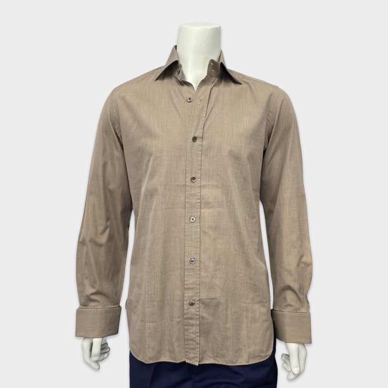 Tom Ford men's coffee brown cotton cufflink shirt