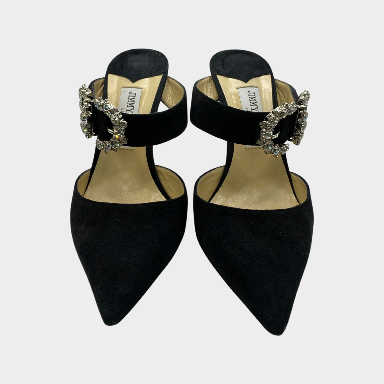 Jimmy Choo black suede Smokey mules with crystal buckle Loop Generation