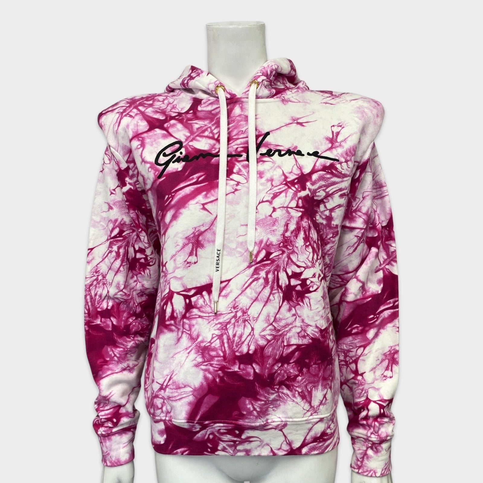 Versace women s pink tie dye logo hoodie with shoulder pads Loop