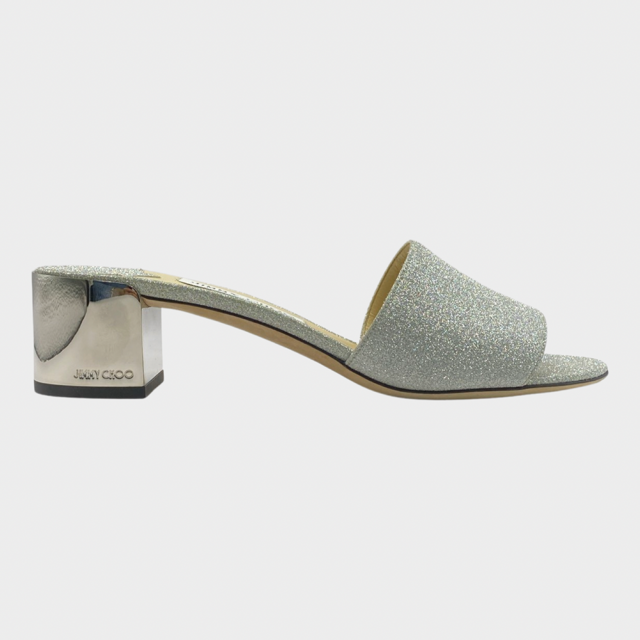 Silver 2025 glitter mules