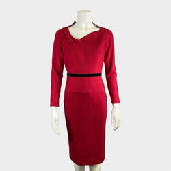 Roland Mouret red wool belted long-sleeved dress