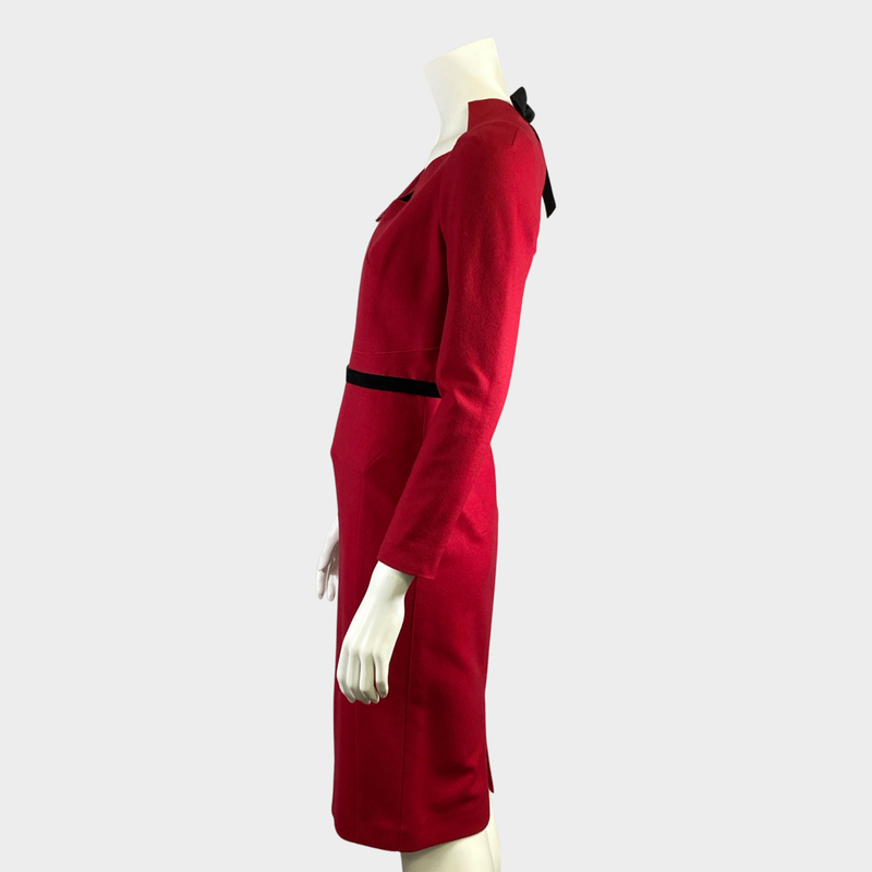 Roland Mouret red wool belted long-sleeved dress