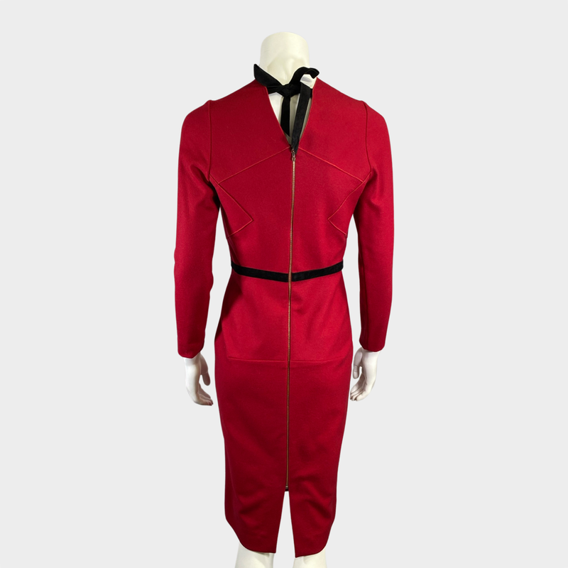 Roland Mouret red wool belted long-sleeved dress