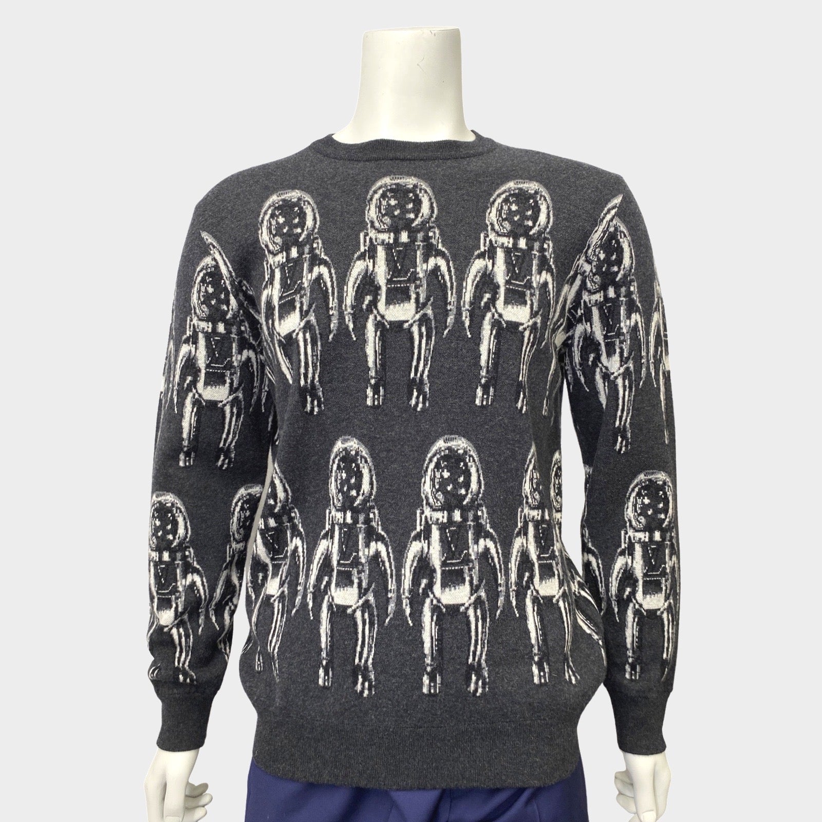 Louis Vuitton men s grey and black astronaut motif wool jumper