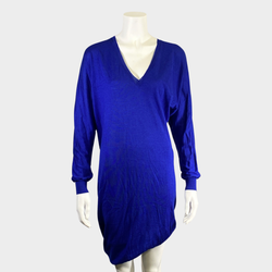 Alexander McQueen blue asymmetric knit dress with v-neck