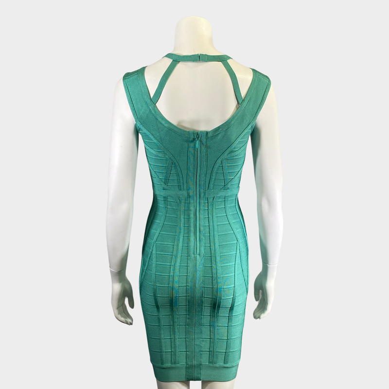 Herve Leger turquoise panelled bandage mini dress