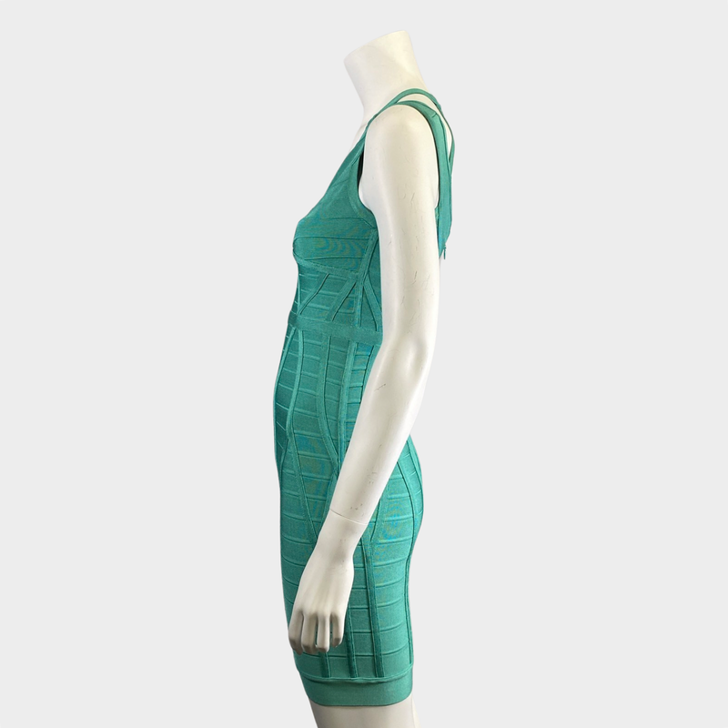 Herve Leger turquoise panelled bandage mini dress