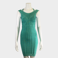 Herve Leger turquoise panelled bandage mini dress