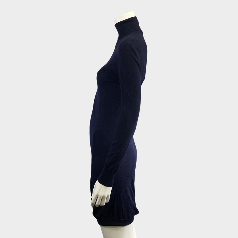 Alexander McQueen navy asymmetric wool knit dress