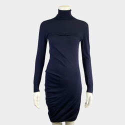 Alexander McQueen navy asymmetric wool knit dress