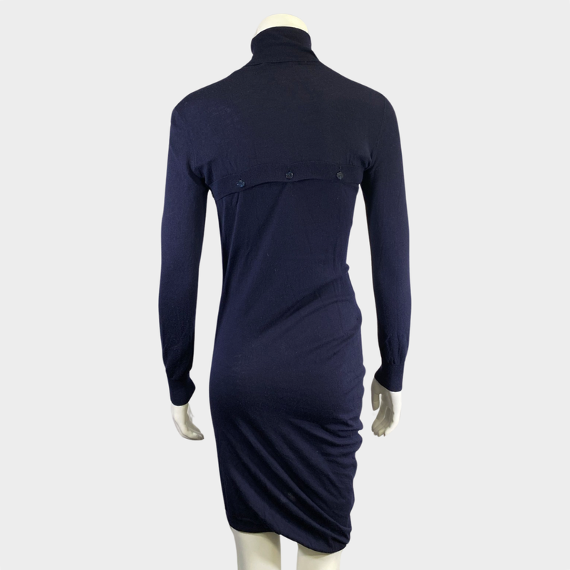 Alexander McQueen navy asymmetric wool knit dress