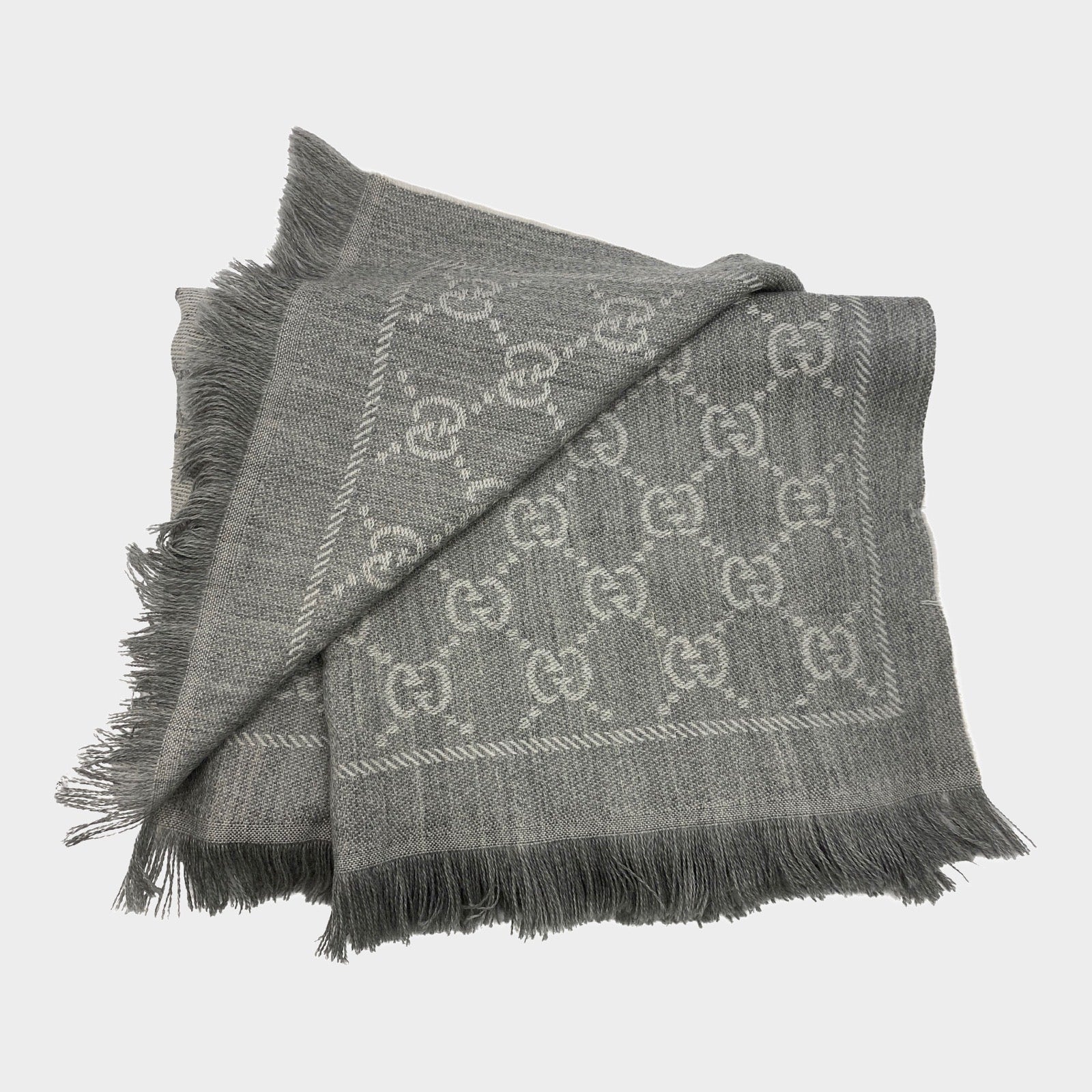 Gucci unisex grey GG logo print wool and silk blend scarf – Loop