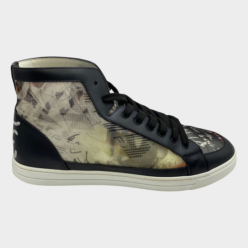 Fendi men's scribble print mesh body sneakers