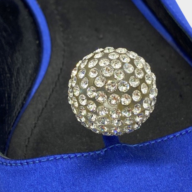 Christian Dior blue satin embellished disco-ball detail ballet flats