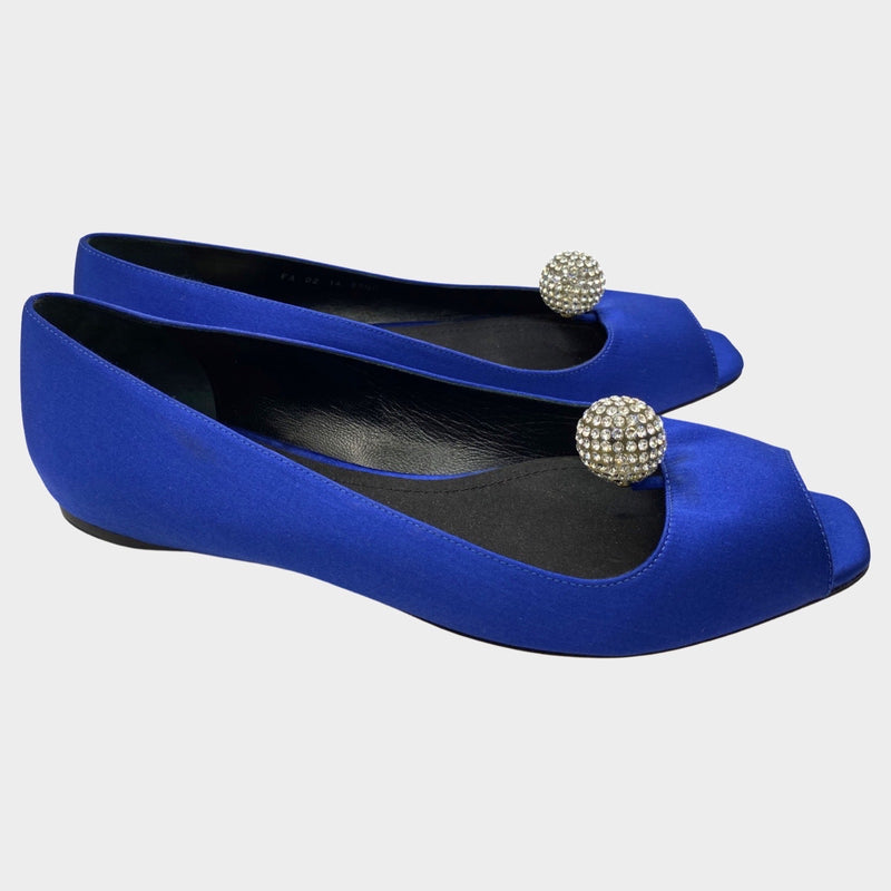 Christian Dior blue satin embellished disco-ball detail ballet flats