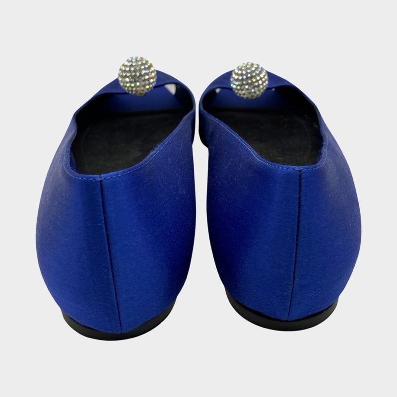 Christian Dior blue satin embellished disco-ball detail ballet flats