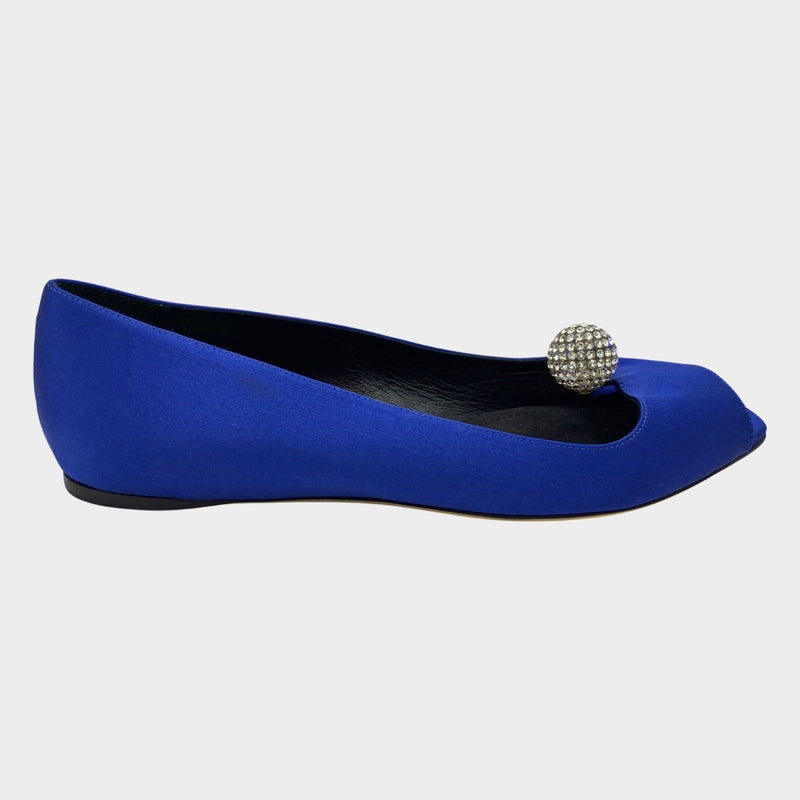 Christian Dior blue satin embellished disco-ball detail ballet flats