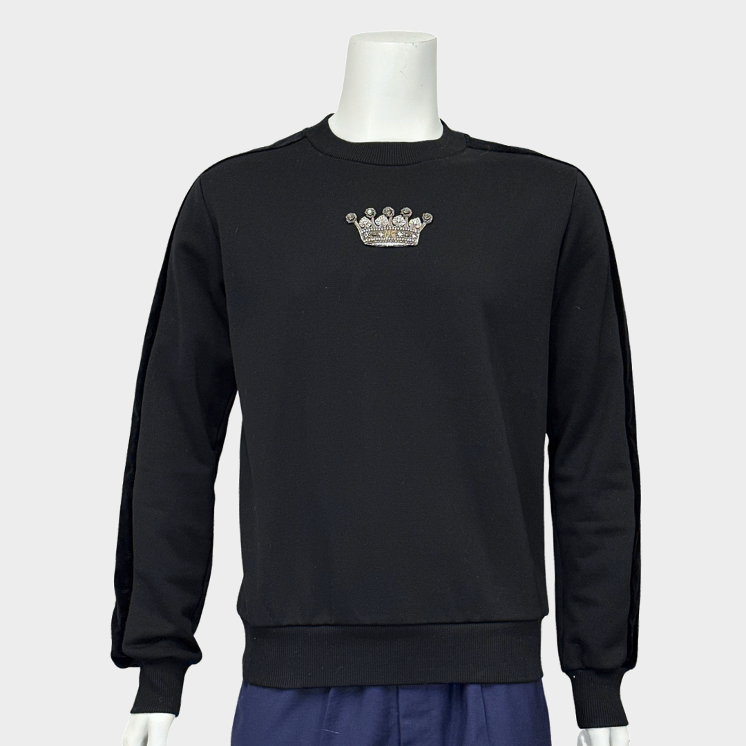 Dolce Gabbana men s black cotton sweatshirt with D G crown