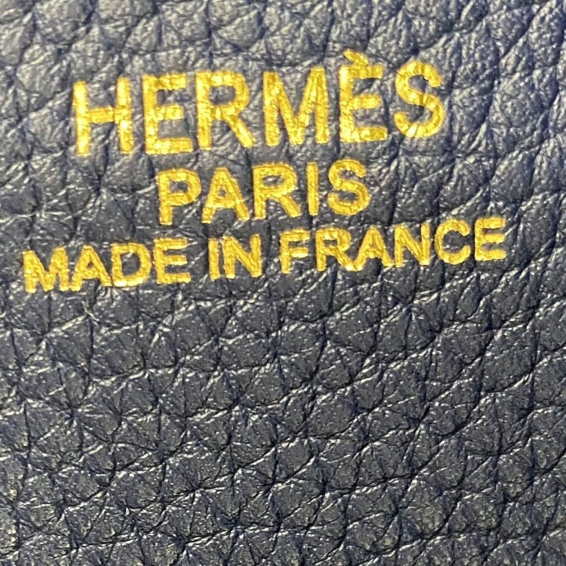 Hermes women's blue de malte and iris clemence double sens tote 36