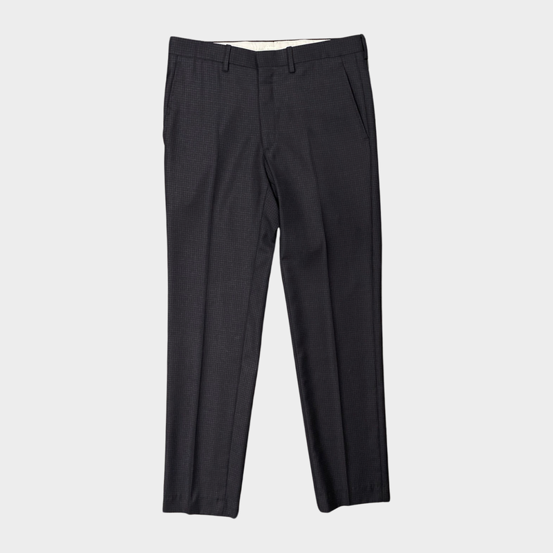 Brioni men's navy wool checked trousers