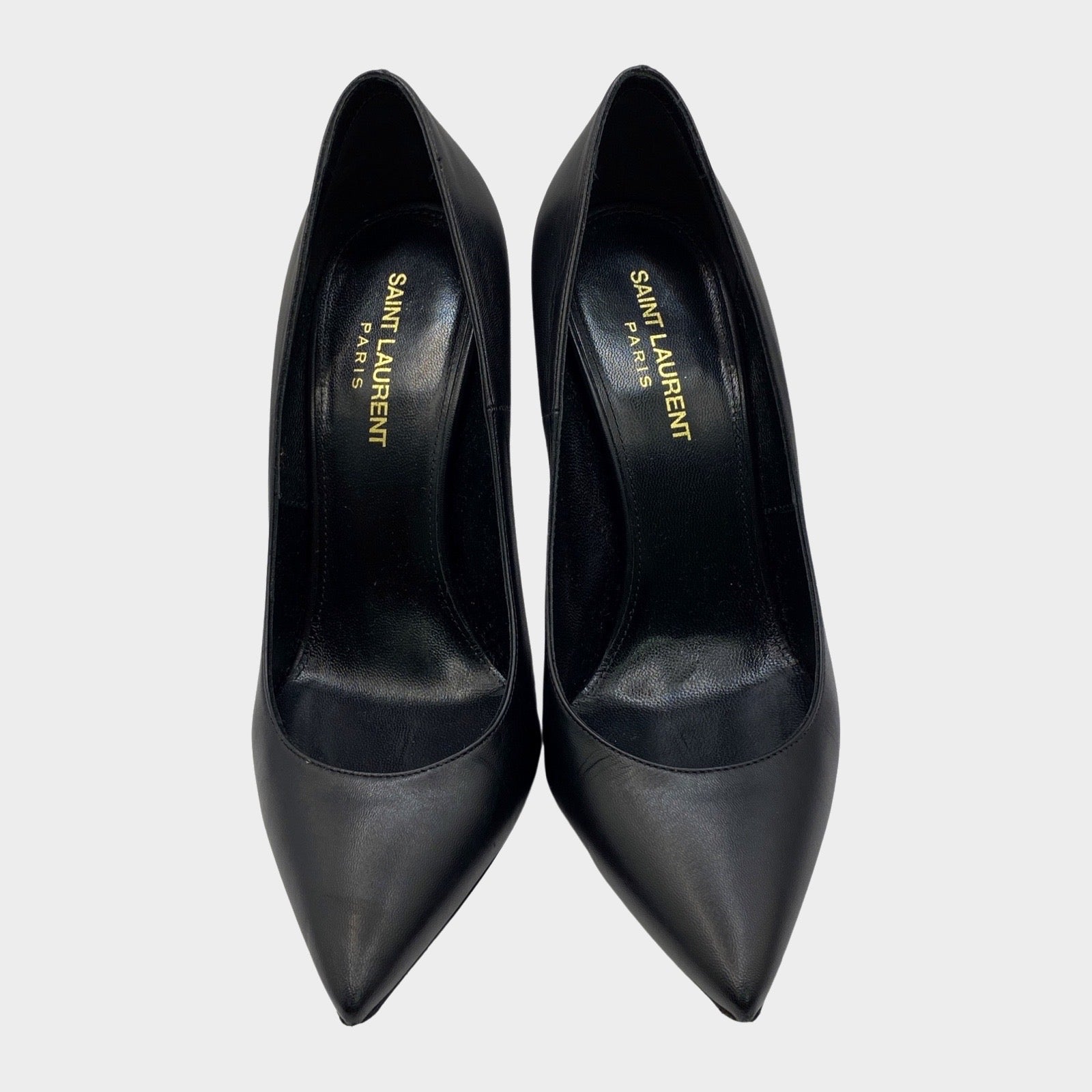 Saint Laurent black leather Opyum pumps with YSL logo shaped heel