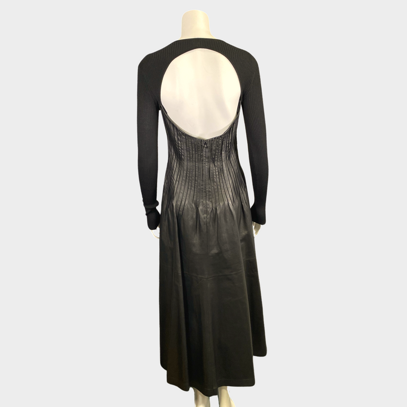 Gabriela Hearst black leather and lace long-sleeved maxi dress