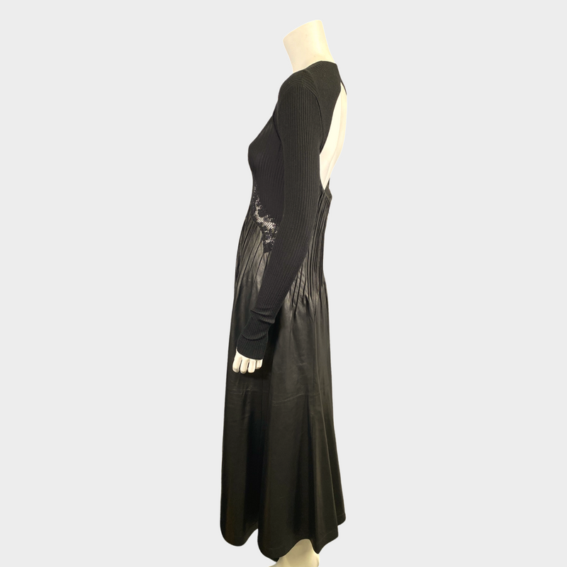 Gabriela Hearst black leather and lace long-sleeved maxi dress