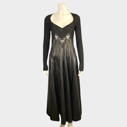 Gabriela Hearst black leather and lace long-sleeved maxi dress