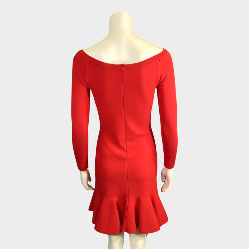 Oscar de la Renta red polyester long-sleeved frill dress