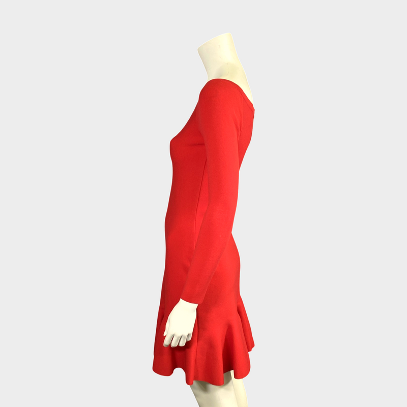 Oscar de la Renta red polyester long-sleeved frill dress