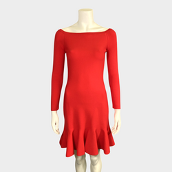 Oscar de la Renta red polyester long-sleeved frill dress