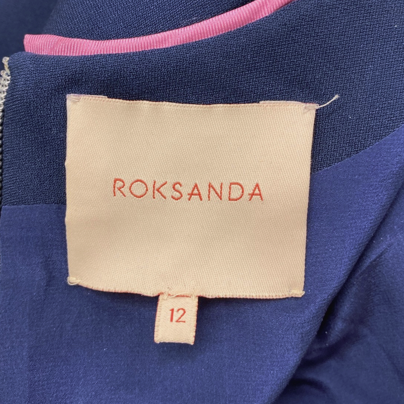 Roksanda navy and pink flared sleeve midi dress