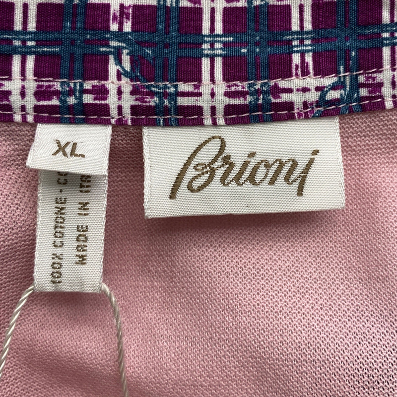 Brioni pink polo with front pocket.