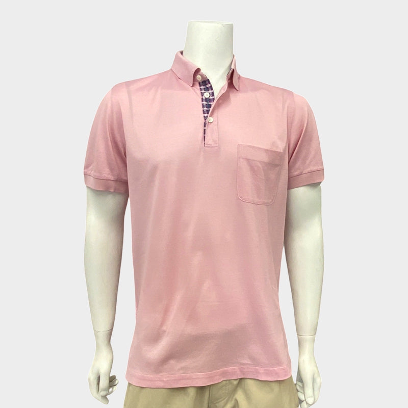 Brioni pink polo with front pocket.