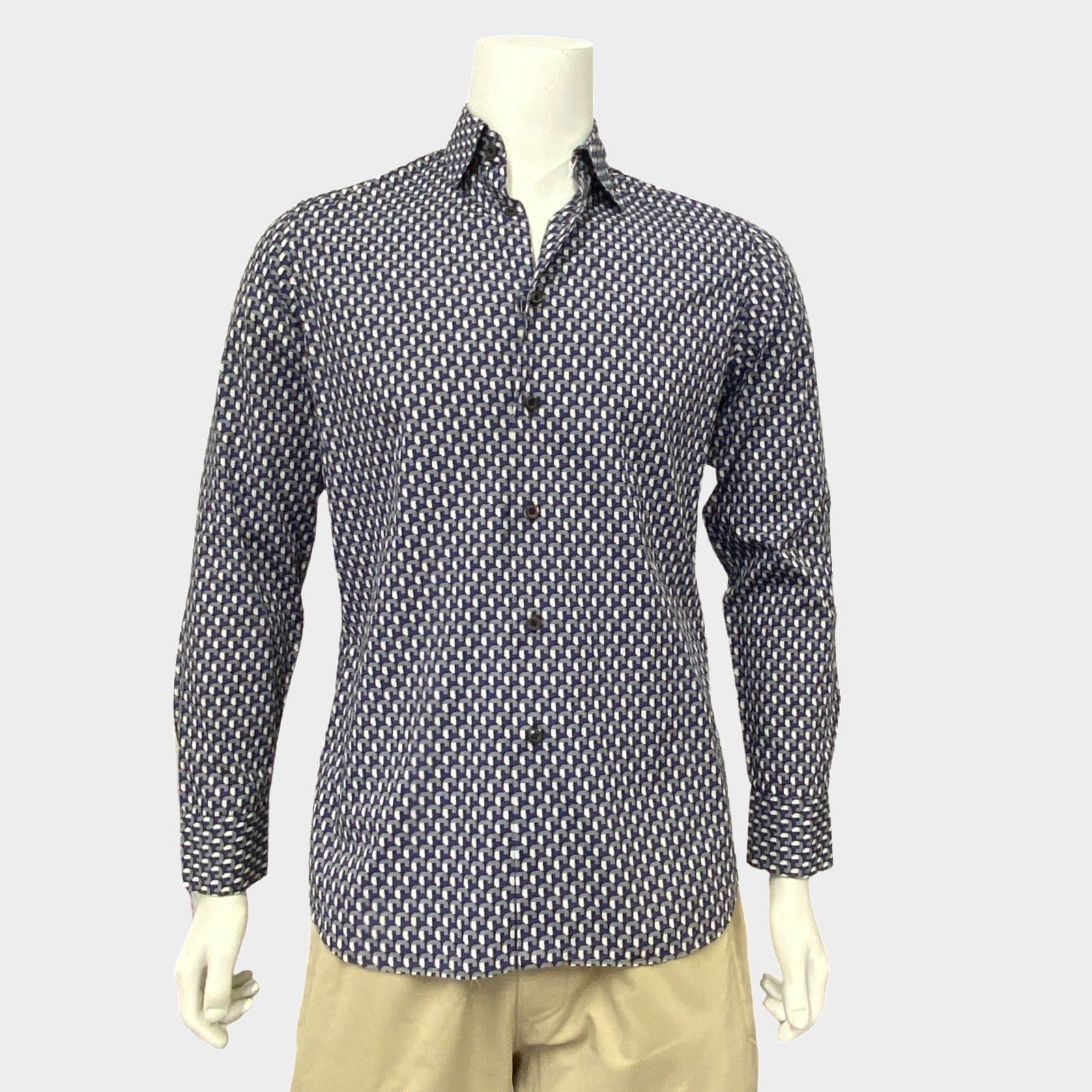 Prada men s navy geometric print shirt Loop Generation