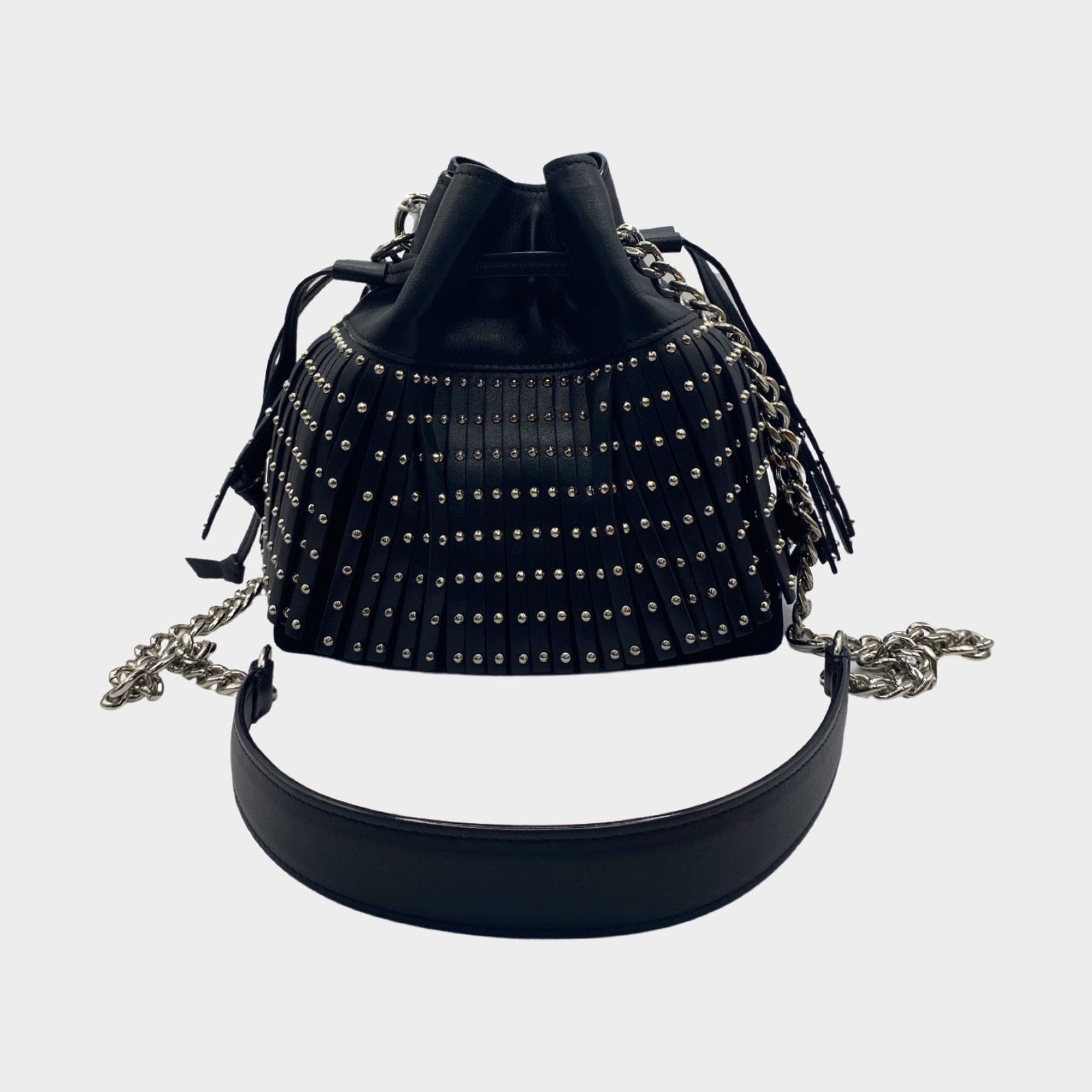 Fringed Studded Drawstring hot Bucket Bag