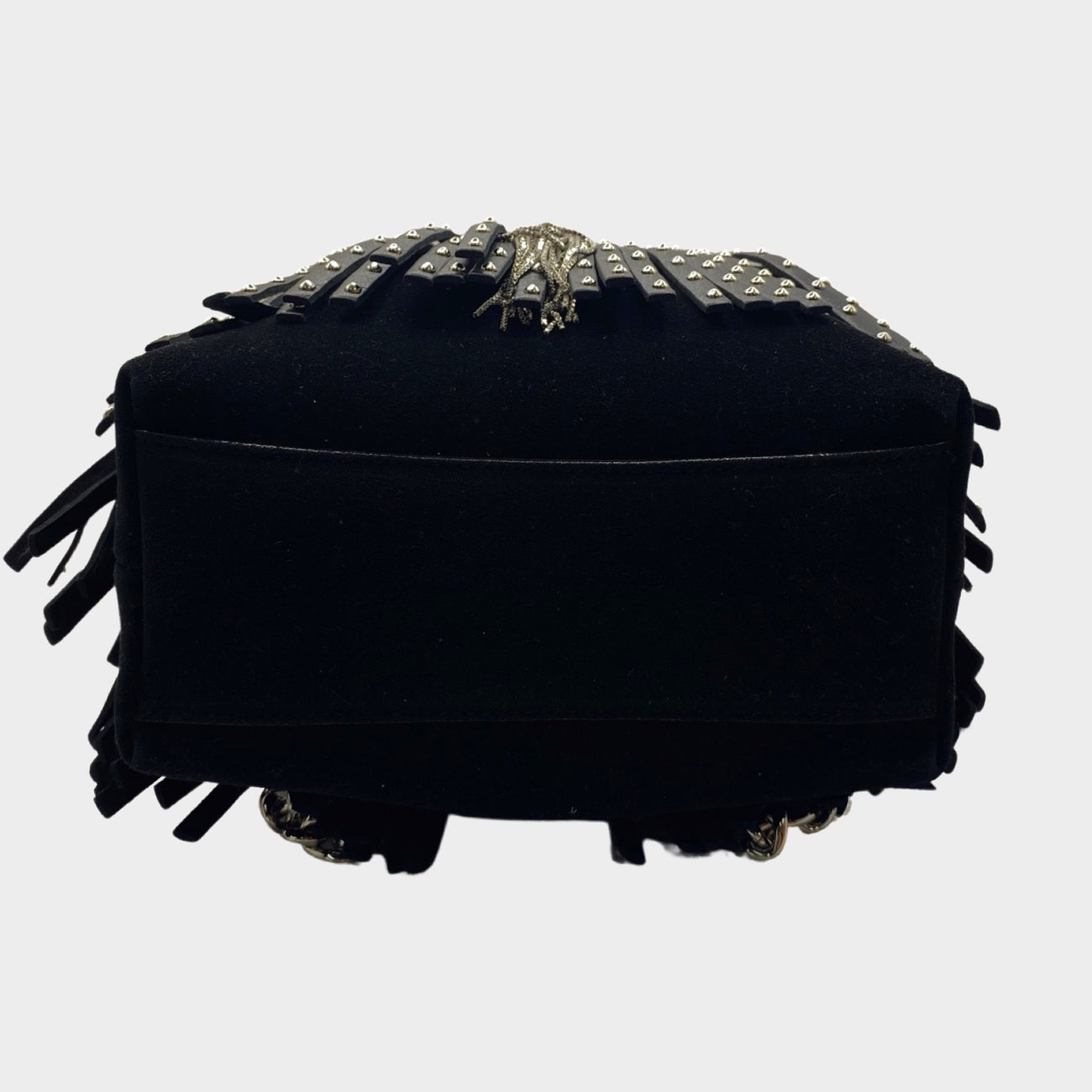 Jimmy Choo black leather Callie drawstring fringed studded bag on