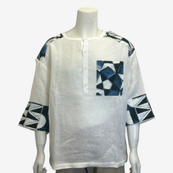 Dolce&Gabbana men's white linen net-fabric shirt with geometric detailing